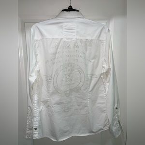 Mens GUESS Vintage White Long Sleeve Button Down Dress Shirt - Medium